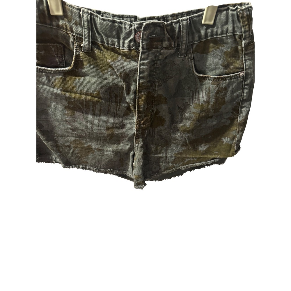 Pilcro and the Letterpress Camo Floral Denim Shorts Olive Green XS